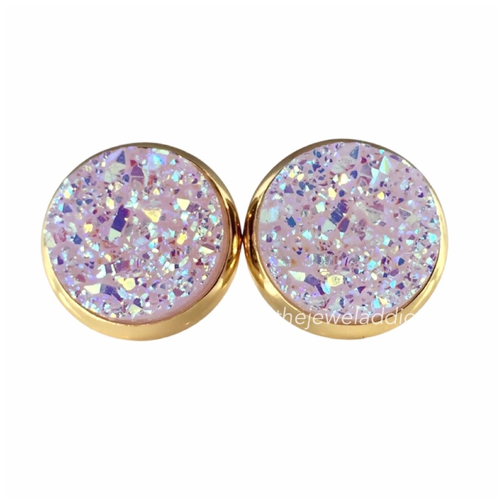 3 for 15🎀lightest lavender faux druzy gold studs - Picture 1 of 5